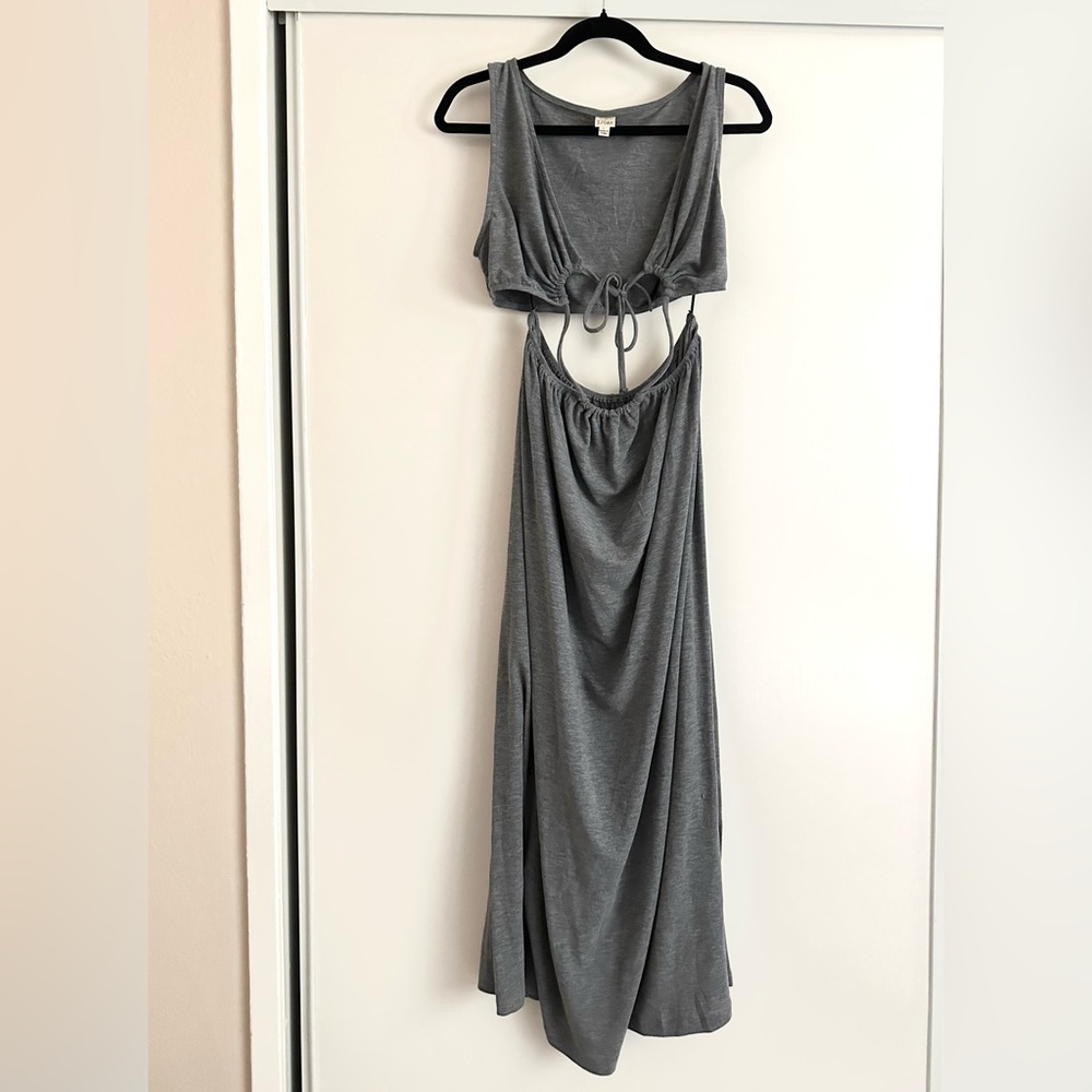 Gray 2-piece Tie Sleeveless Maxi Dress